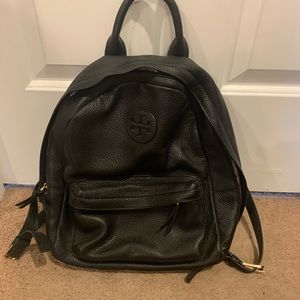 Tory Burch black leather backpack.